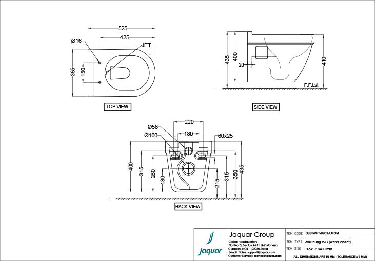 Jaquar Solo Wall Hung WC with built in jet