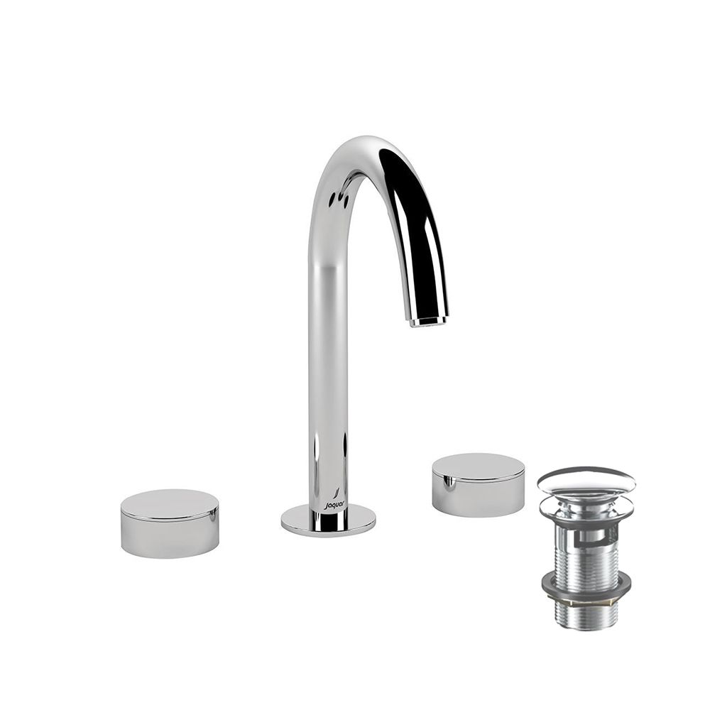 Jaquar Laguna 3 Hole Basin Mixer With Pipe Spout & Round Handle with Click Clack Waste