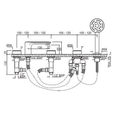 Jaquar Laguna 5 Hole Bath and Shower Mixer