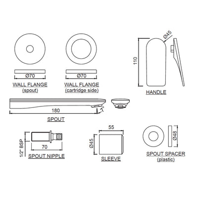 Jaquar Laguna 2 Hole Wall Mounted Basin Mixer