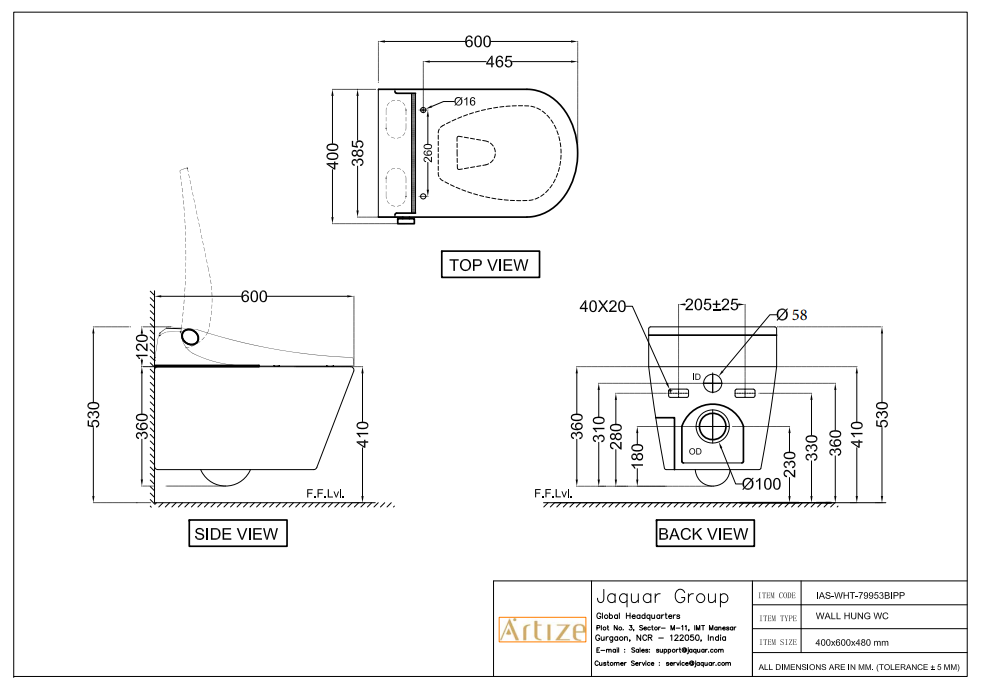 Jaquar Artize Luxelet Wall Hung WC