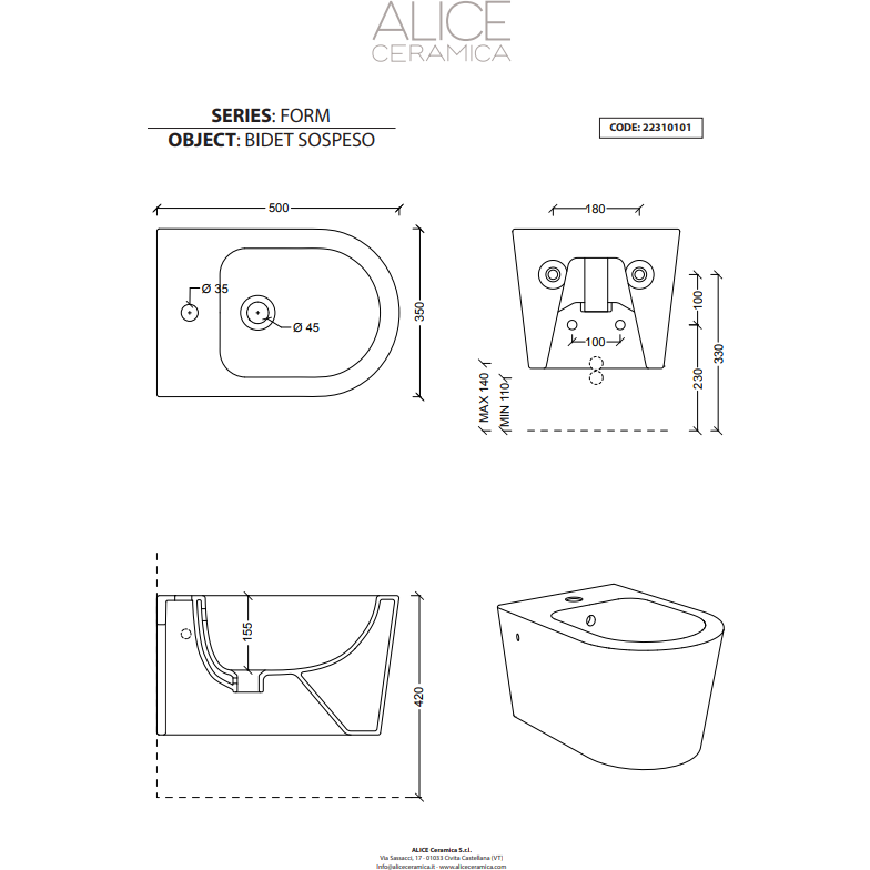 Alice Vaso sospeso FORM Wall hung WC