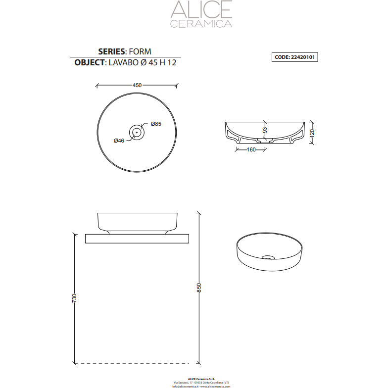 Alice lavabo FORM 45 washbasin