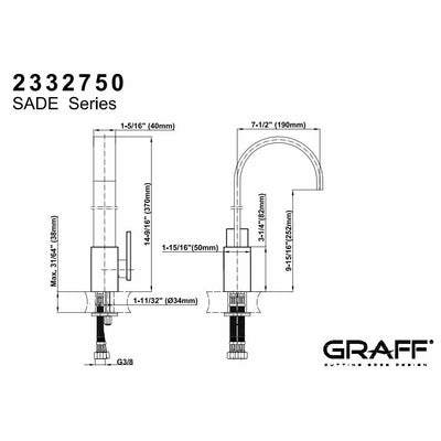 Graff Sade, Deck Mounted Single Lever Basin Mixer - 352 mm Technical drawings