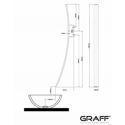 Graff Luna Wall Mounted Washbasin Spout with Concealed Basin Valves, Dimensional Drawing.