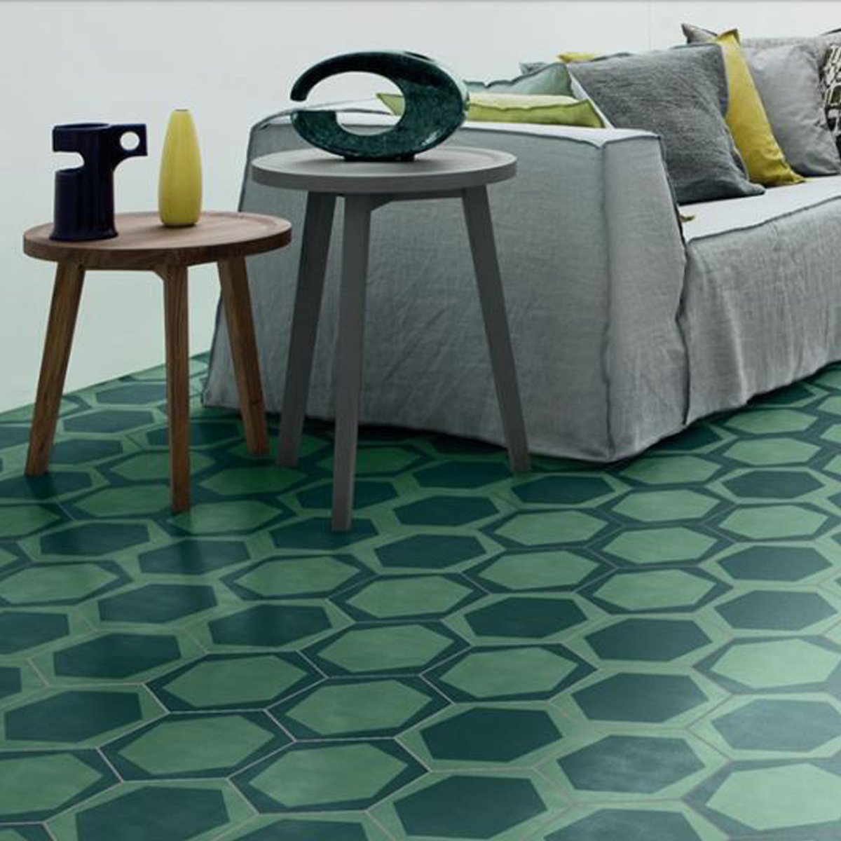 Bisazza by Paola Navone On / Off Teal Hexagonal Italian Cementiles-0