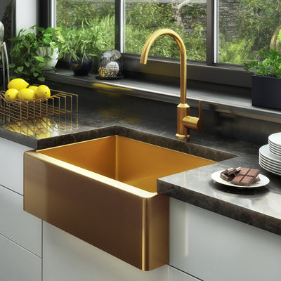 Entice Mixer Brushed Gold paired with Excel Single Belfast Sink Gold