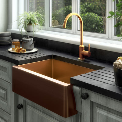 Entice Mixer Brushed Copper paired with Excel Single Belfast Sink Copper
