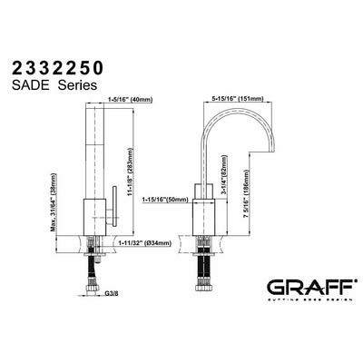 Graff Sade, Deck Mounted Single Lever Basin Mixer 267 mm. Technical drawings Also available in 352 mm Height.